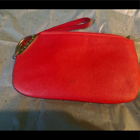 Prune Handbags - PRUNE Frm ARGENTINA SAFFIANO LEATHER RED ORANGE CLUTCH Wristlet RARE NWOT LUX